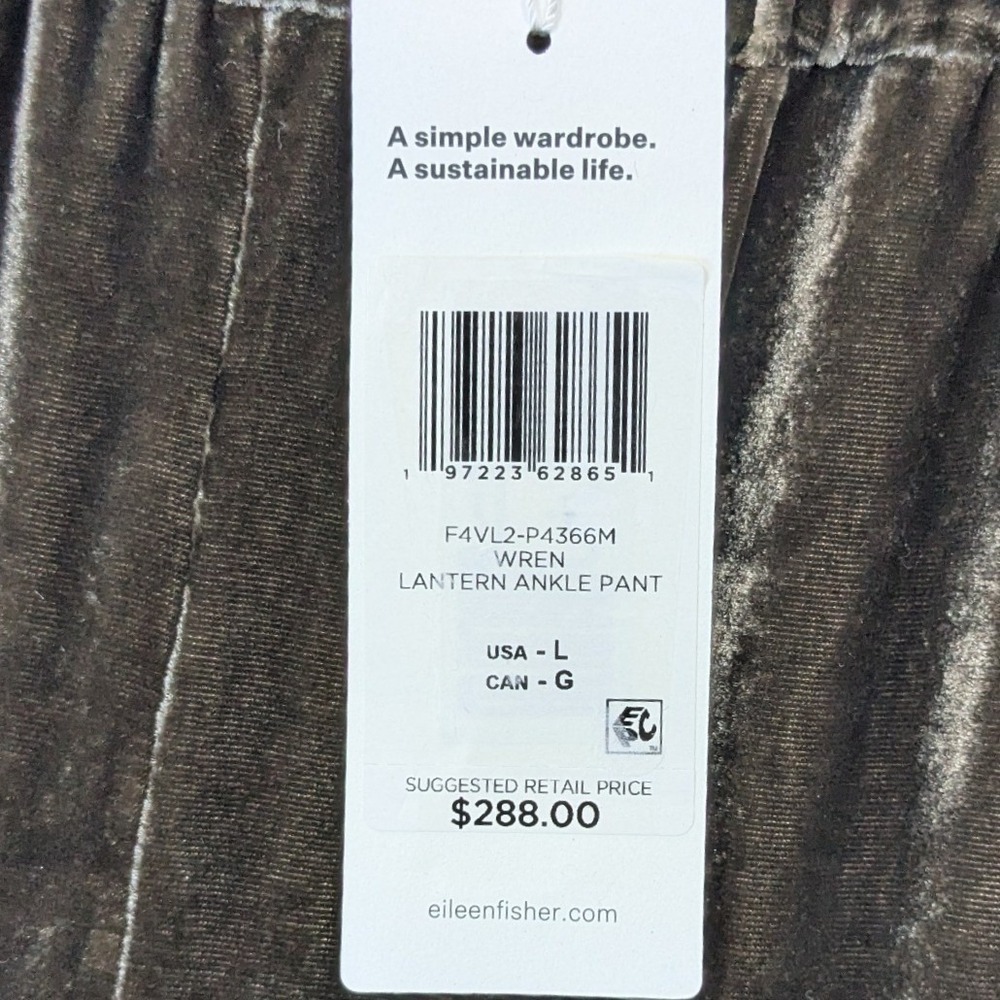Eileen Fisher Wren Velvet Lantern Ankle Pant Womens Large Brown Silk Blend New - Picture 3 of 12